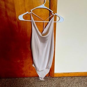 Cream satin cowl neck bodysuit XS tall
